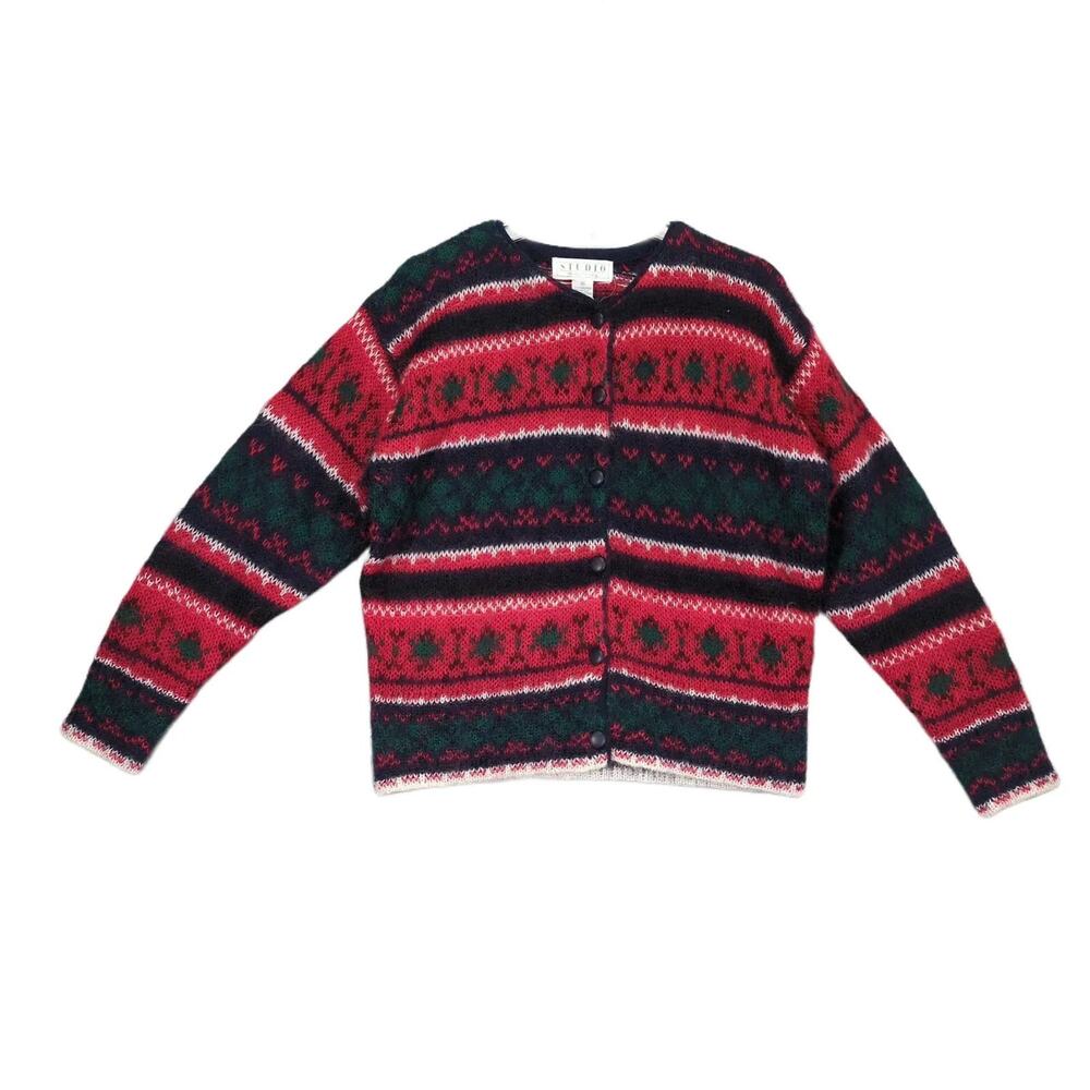 Vtg Studio Michelle Stuart Women's M Mohair Wool Cardigan Sweater Winter Holiday